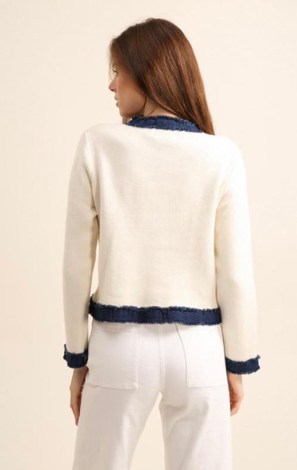 Cream & Denim Trim Cardigan/Jacket