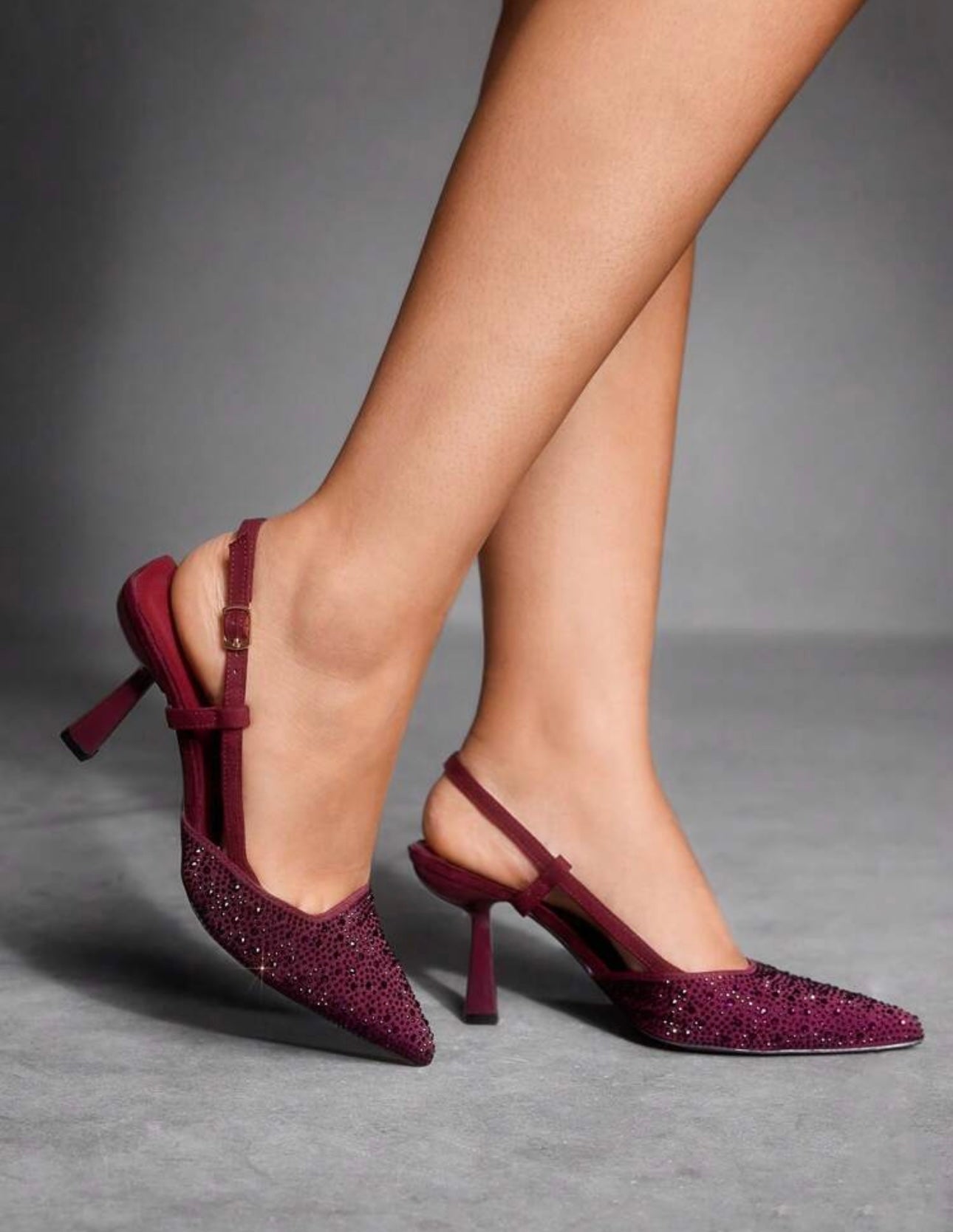 Burgundy Diamanté Embellished Slingback Heels
