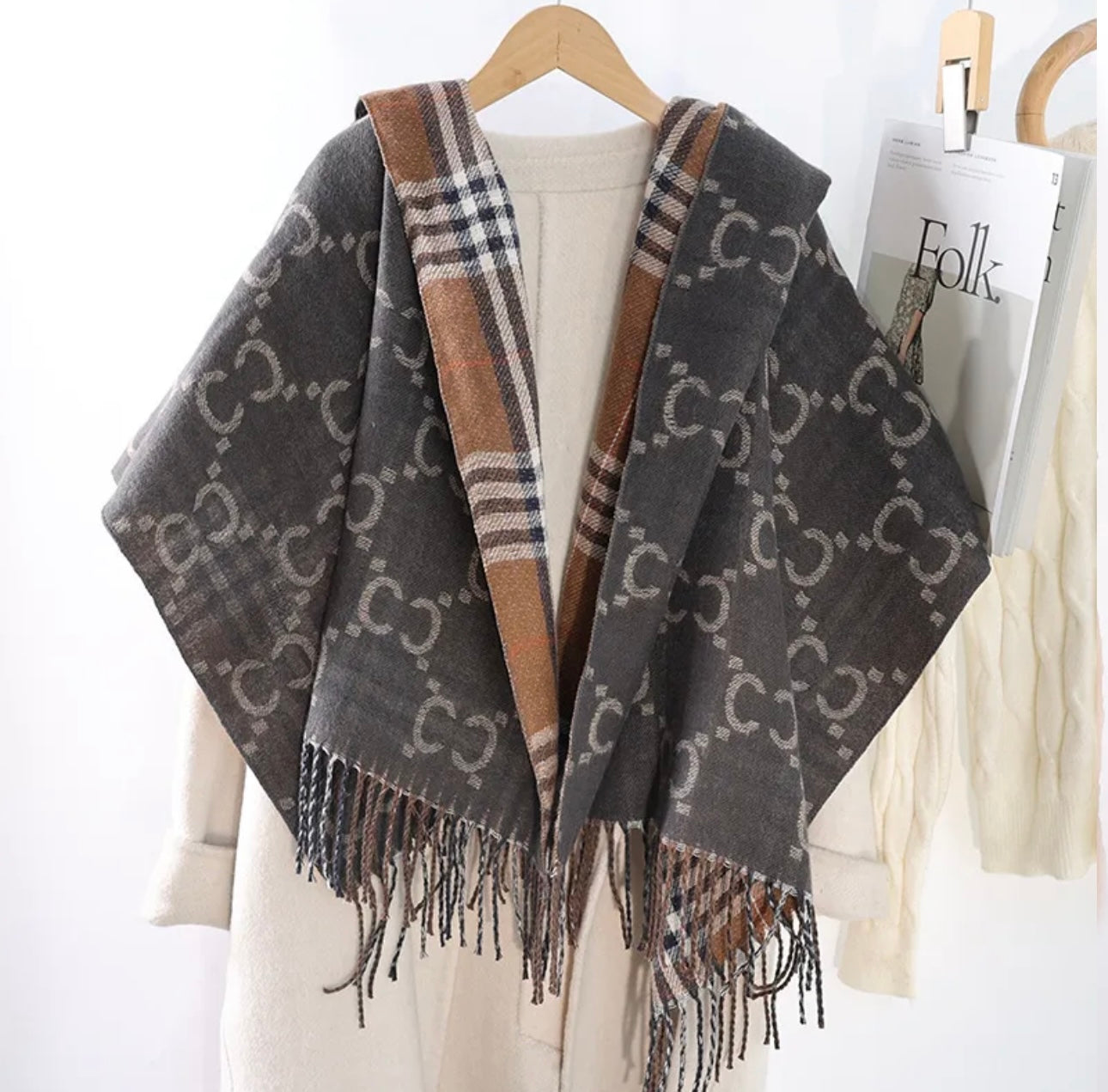 REVERSIBLE Tartan Navy Monogram Scarf