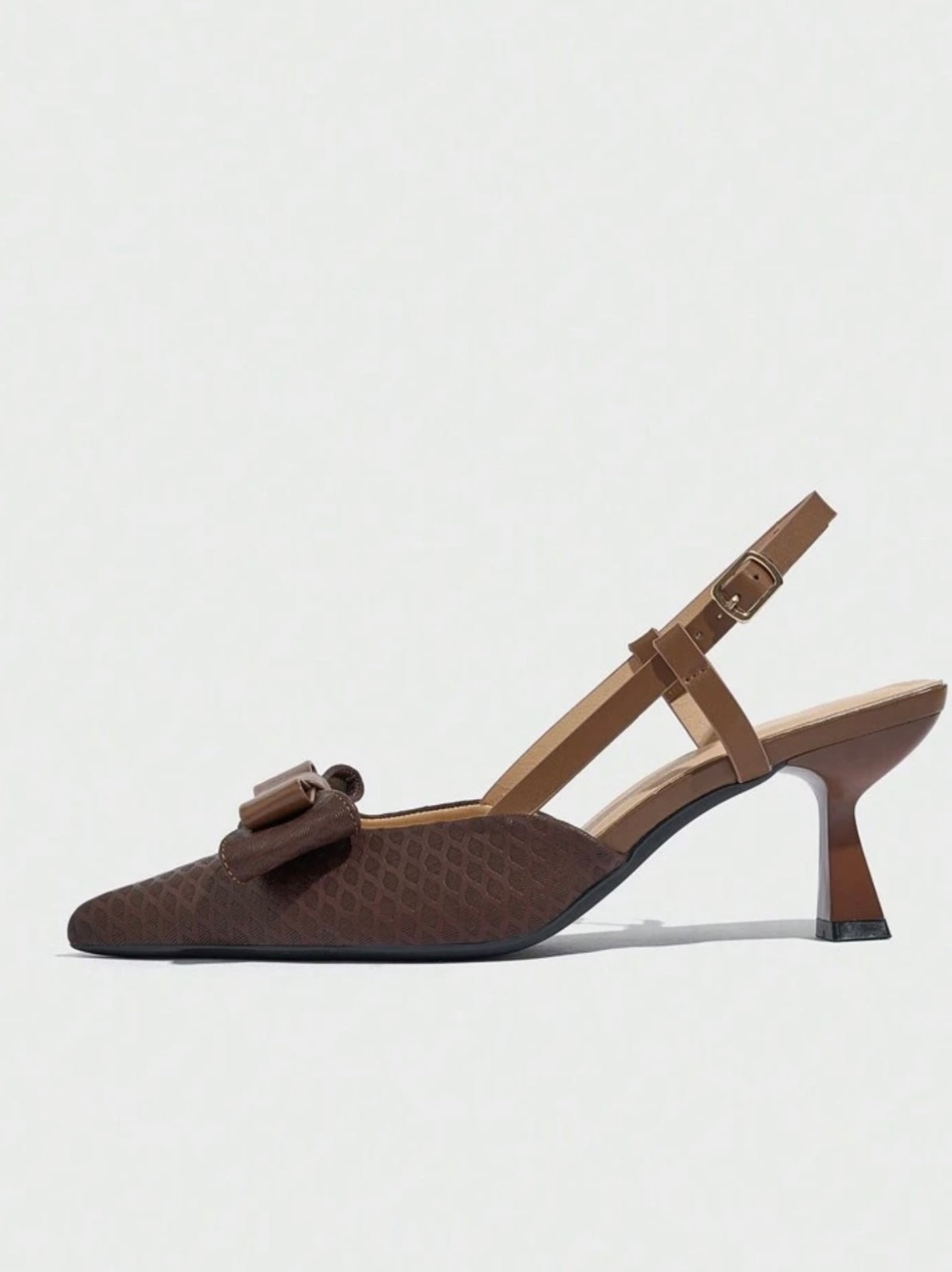Brown Bow Detail Slingback Heels