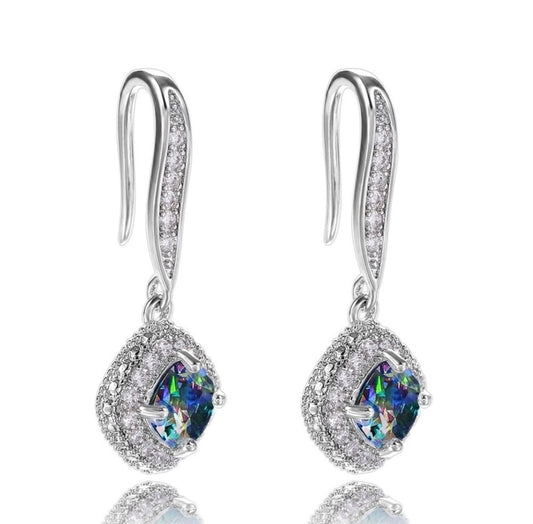 Sterling 925 Multi Coloured Diamanté Hook Earrings