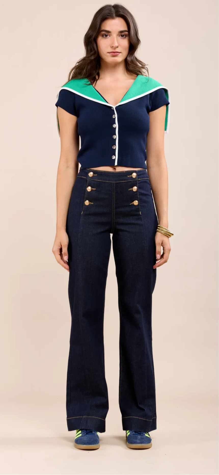 Toxik Dark Denim Gold Button Wide Leg Jeans