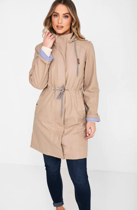 Striped longline Raincoat In Stone