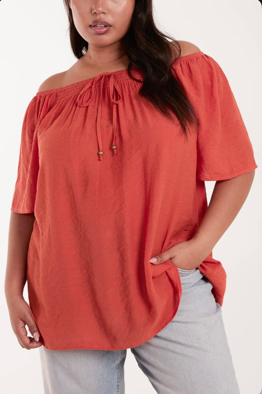 Curve Burnt Orange Bardot Top (size 18,20,22,24)