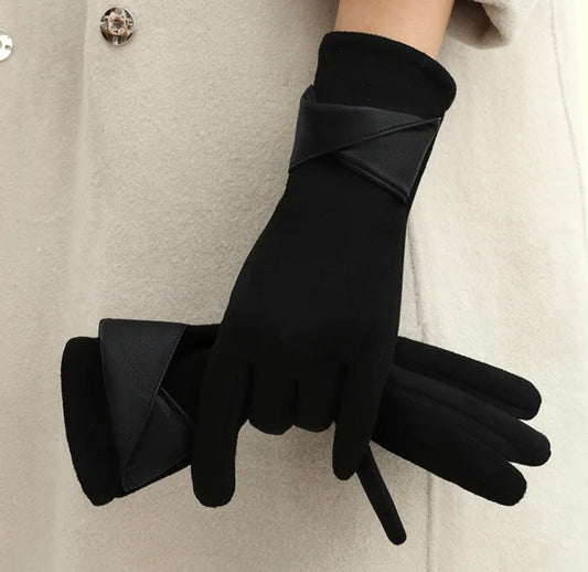 Black Part Leather Gloves