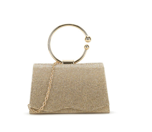 Gold Diamante Circle Handbag