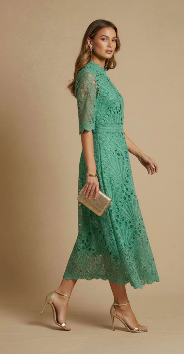 Jade Green Broiderie Anglais Midi Dress