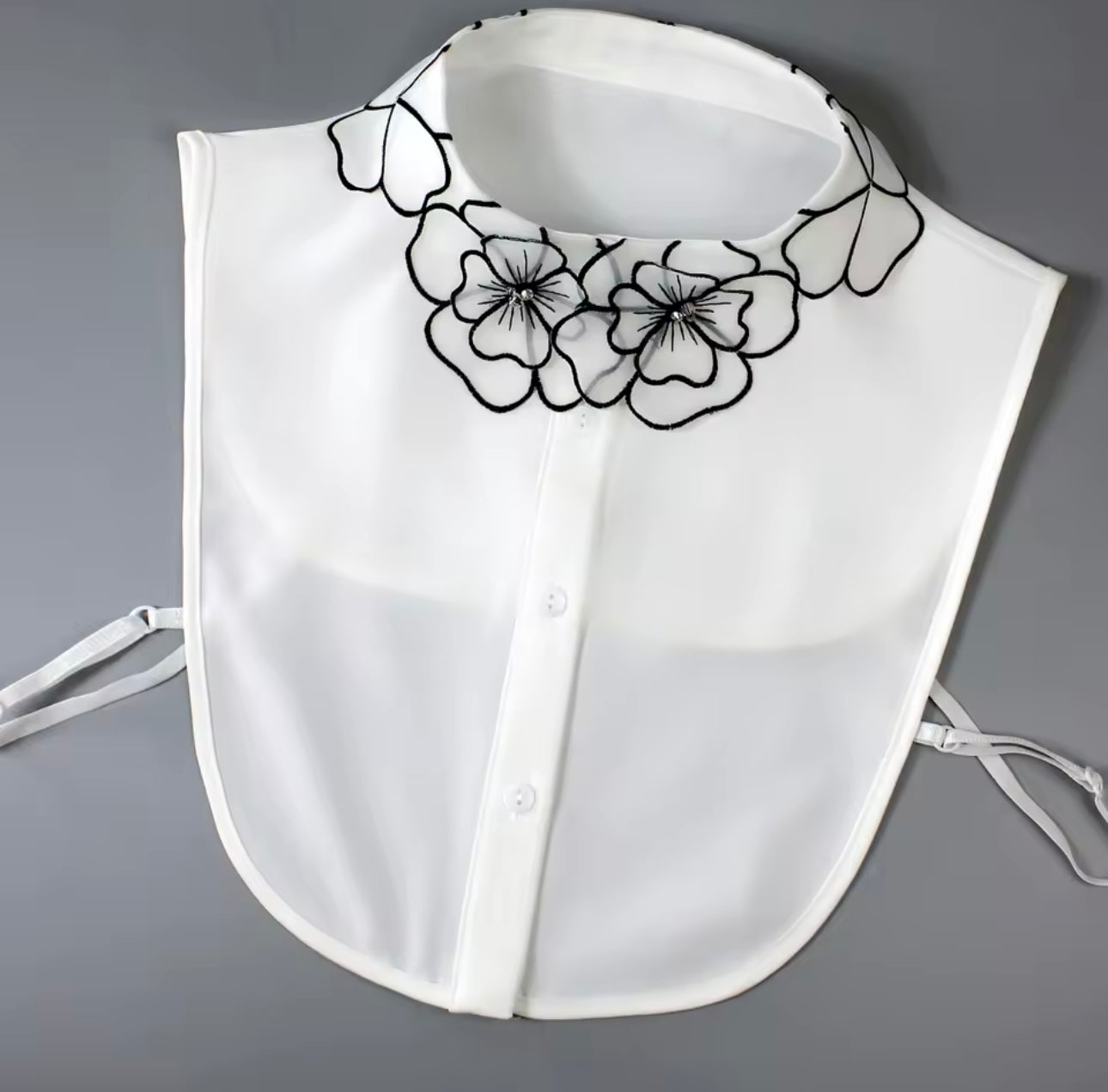 #10 Black Floral Embroidered False Collar