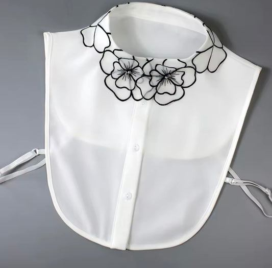 #10 Black Floral Embroidered False Collar