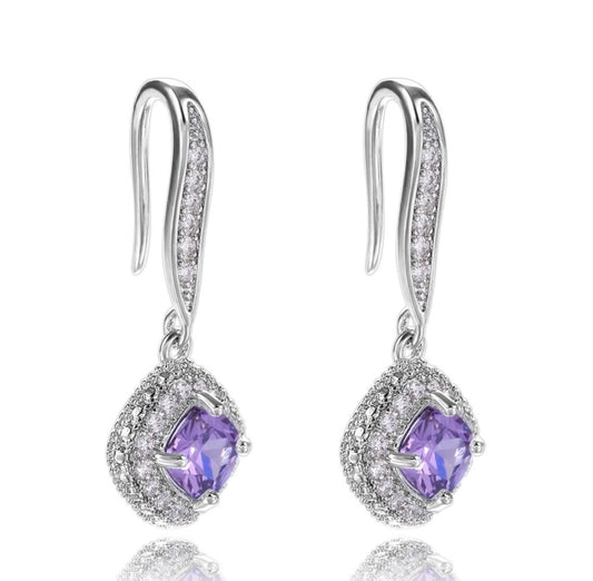 Sterling 925 Lilac Diamanté Hook Earrings