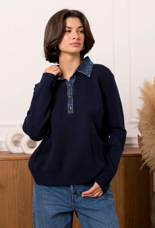 Navy Denim Collar Jumper