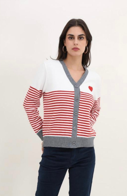 Red & Grey Striped Cardigan