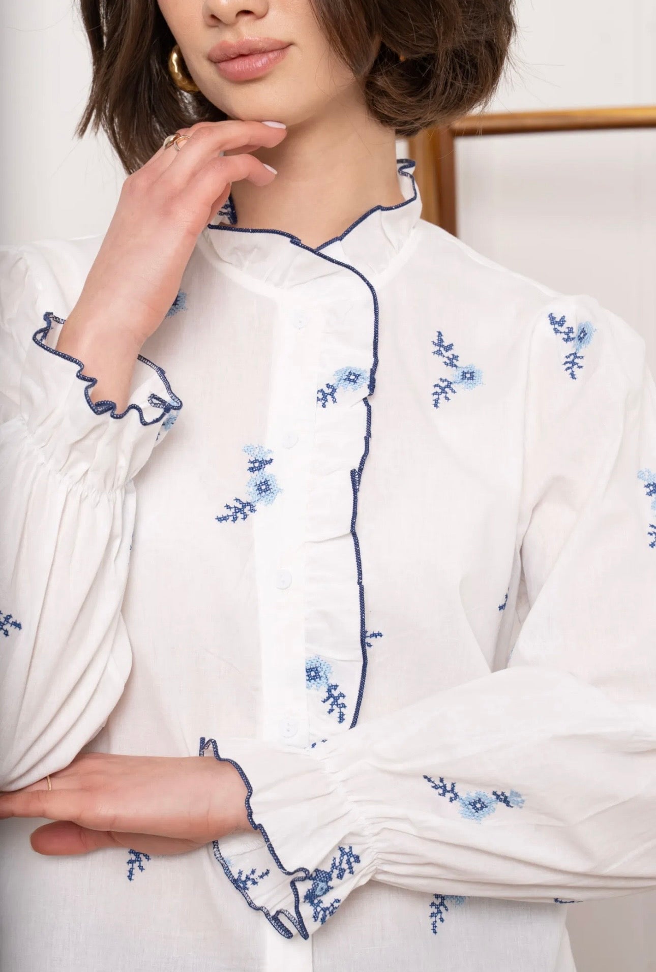 White & Blue Floral Shirt