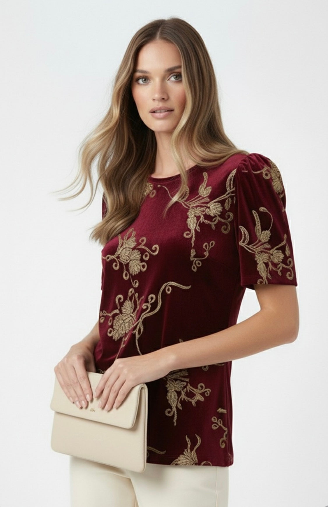 Vera Burgundy & Gold Velvet Top