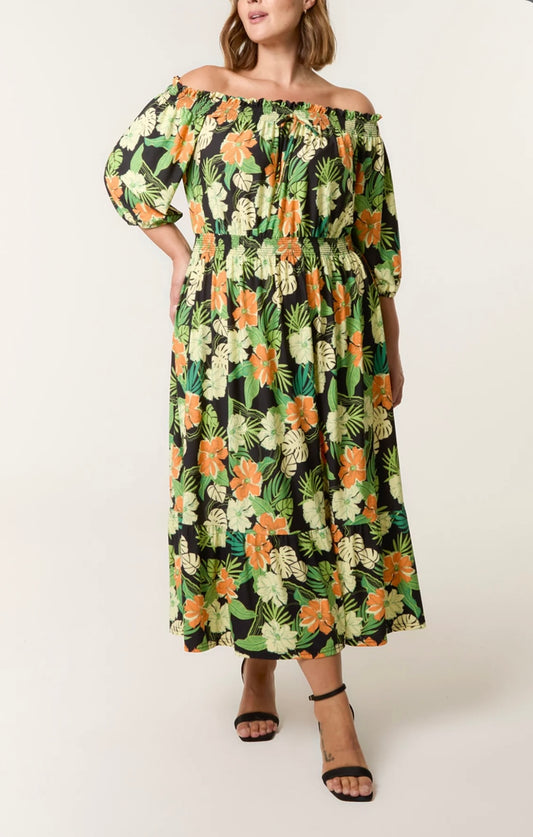 Curve Tropical Floral Bardot Dress (size 18,20,22,24)