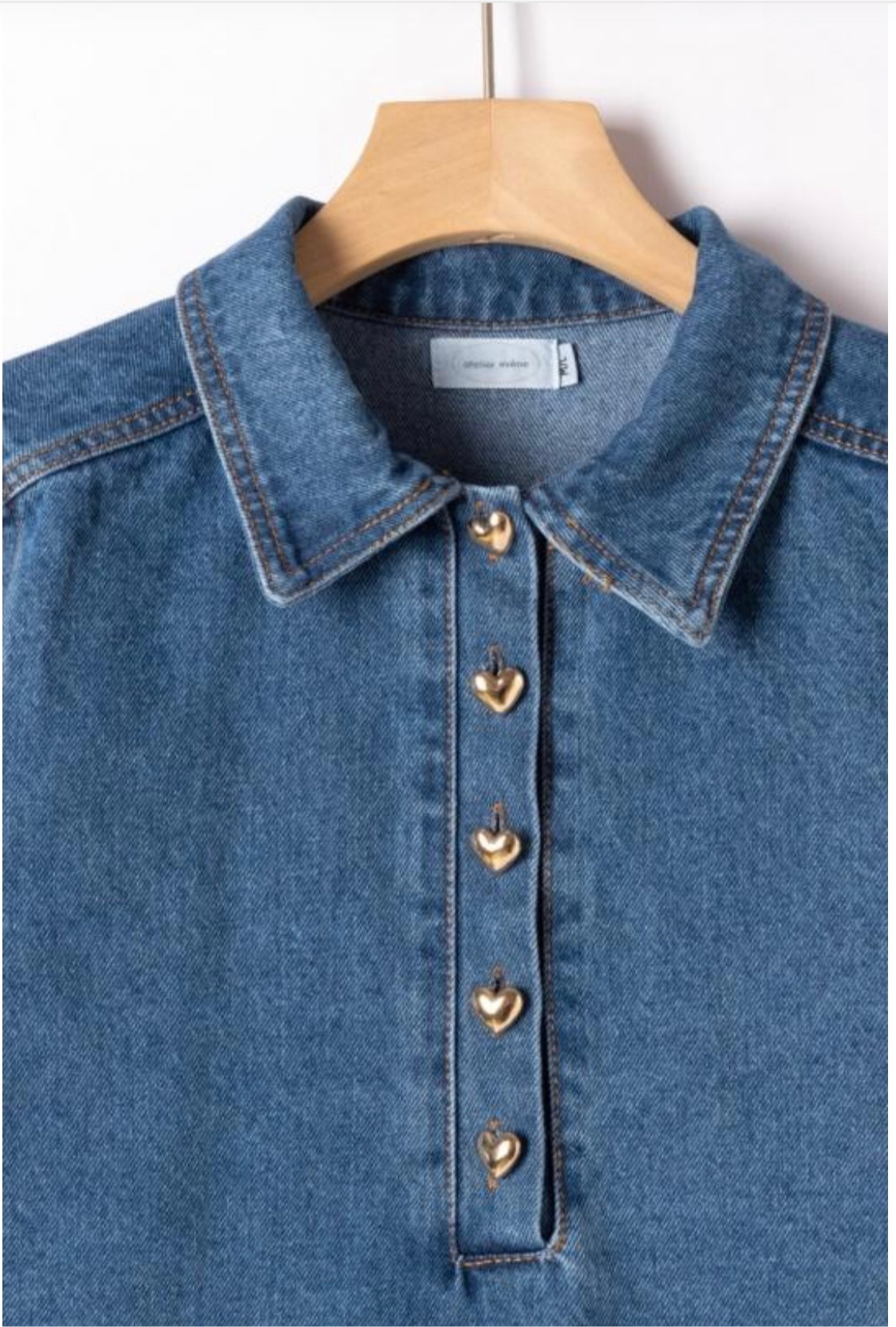 Sofia Denim Dress With Gold Heart Button Detail