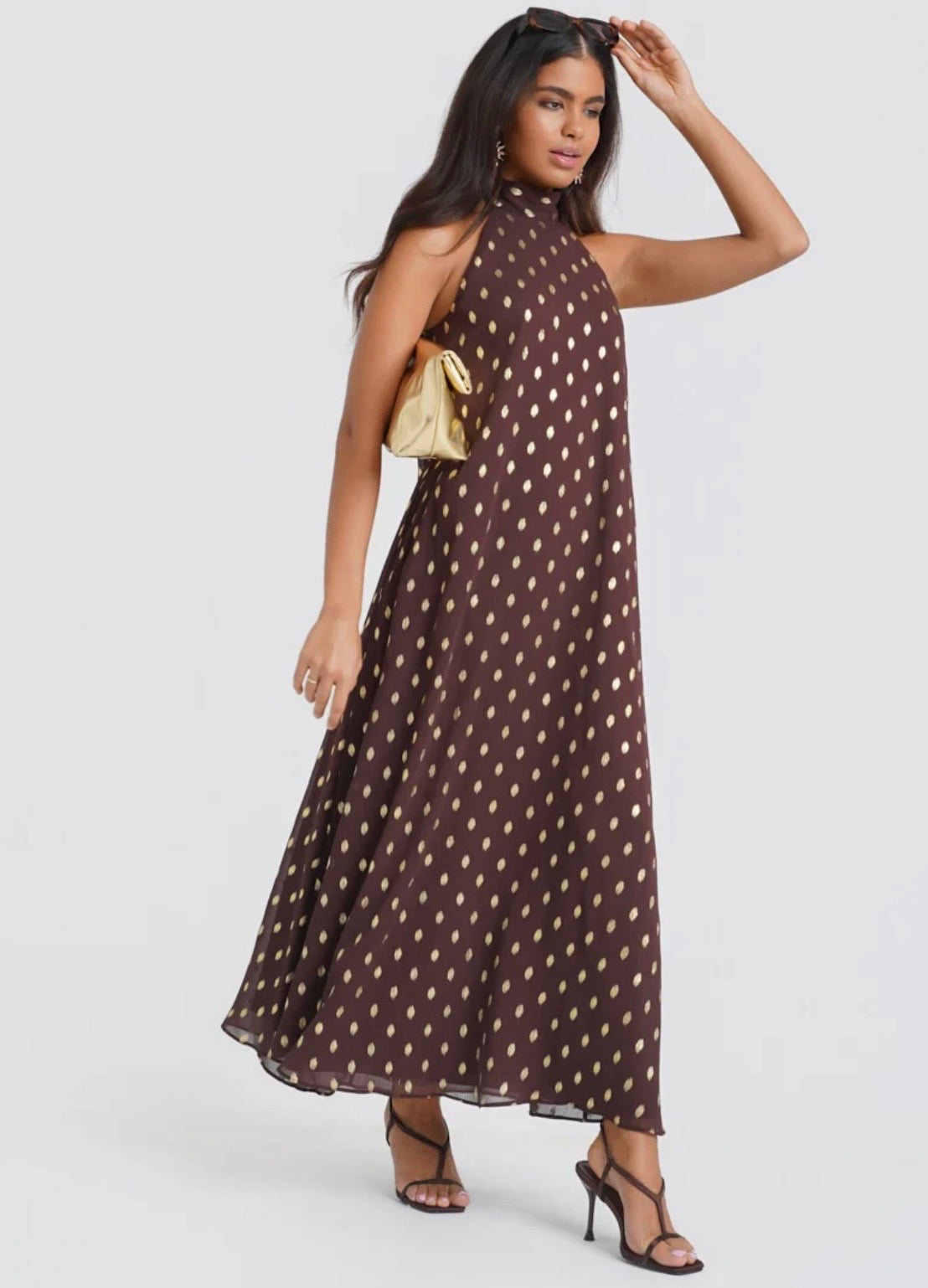 Gianna Brown & Gold Halter Neck Dress