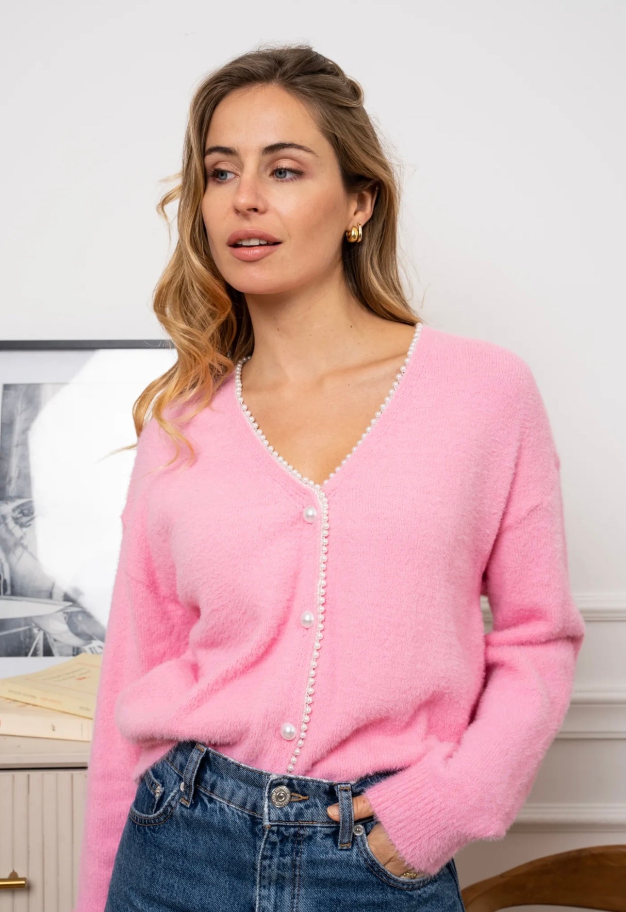 Charlotte Pink Pearl Cardigan