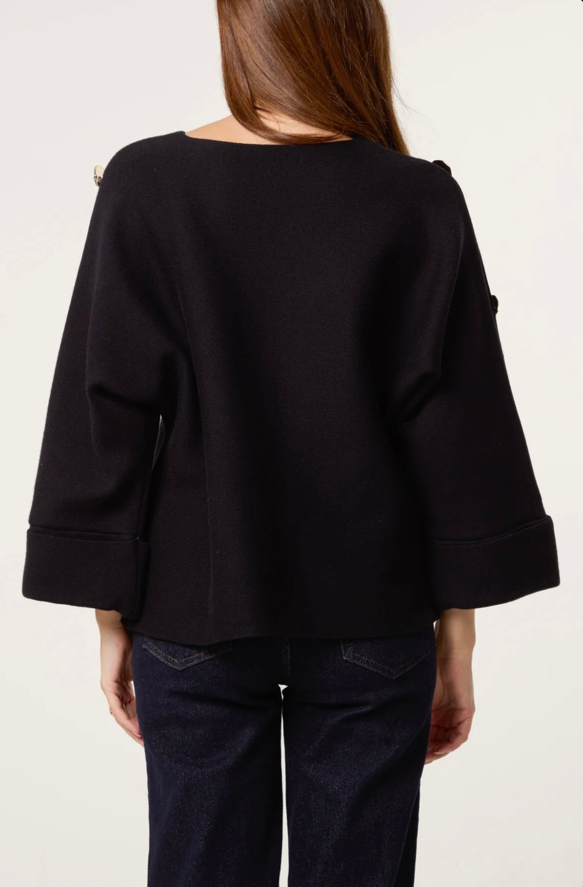 Black Thick Knit Jumper With Gold Statement Buttons