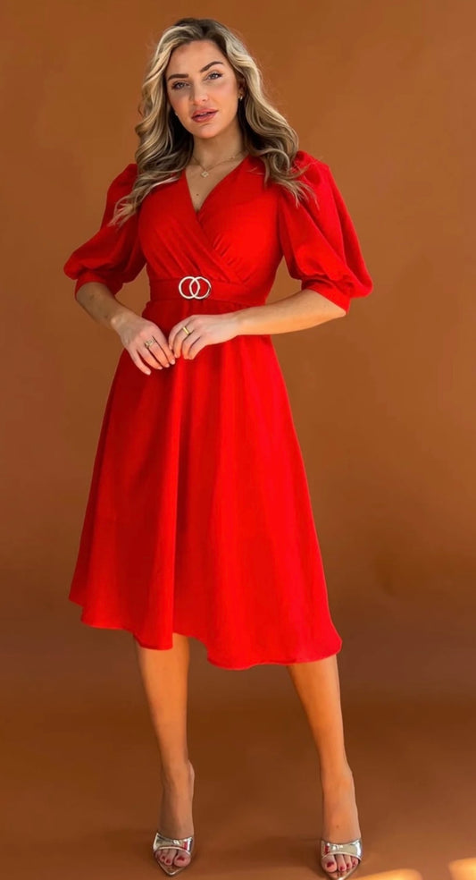 Nadine Red Occasion Midi Dress