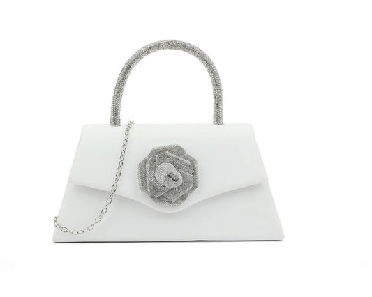 Ivory Diamante Rose Handbag