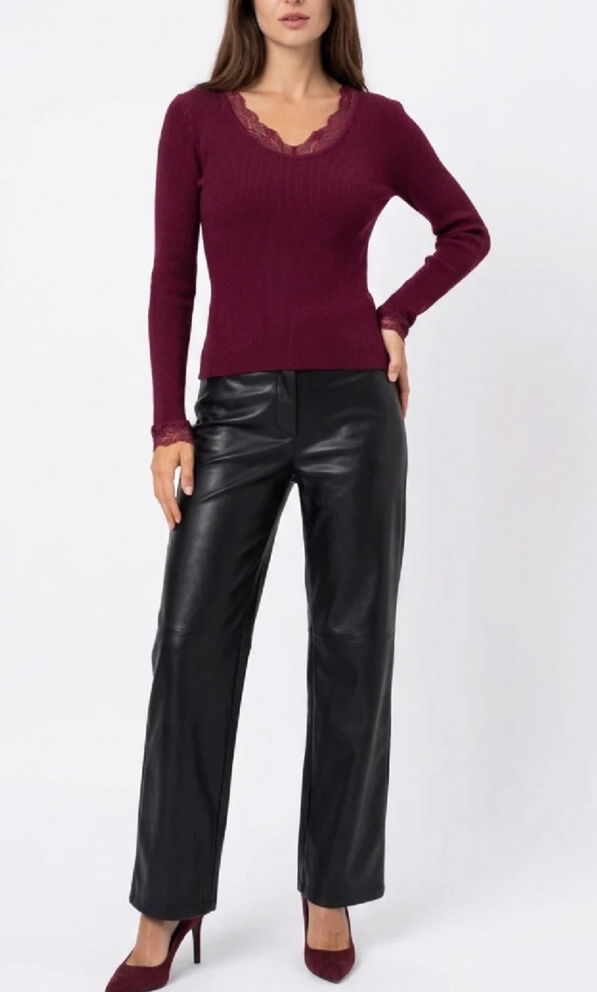 Burgundy Lace Detail Top