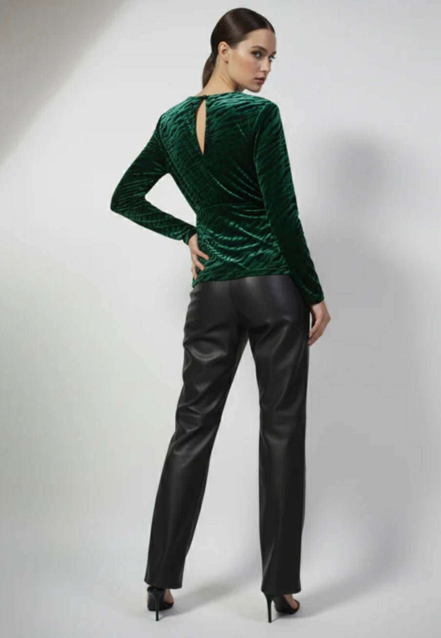 Velvet Zebra Print Top In Emerald & Black