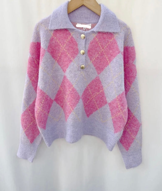 Ava Lilac & Pink Argyle Jumper