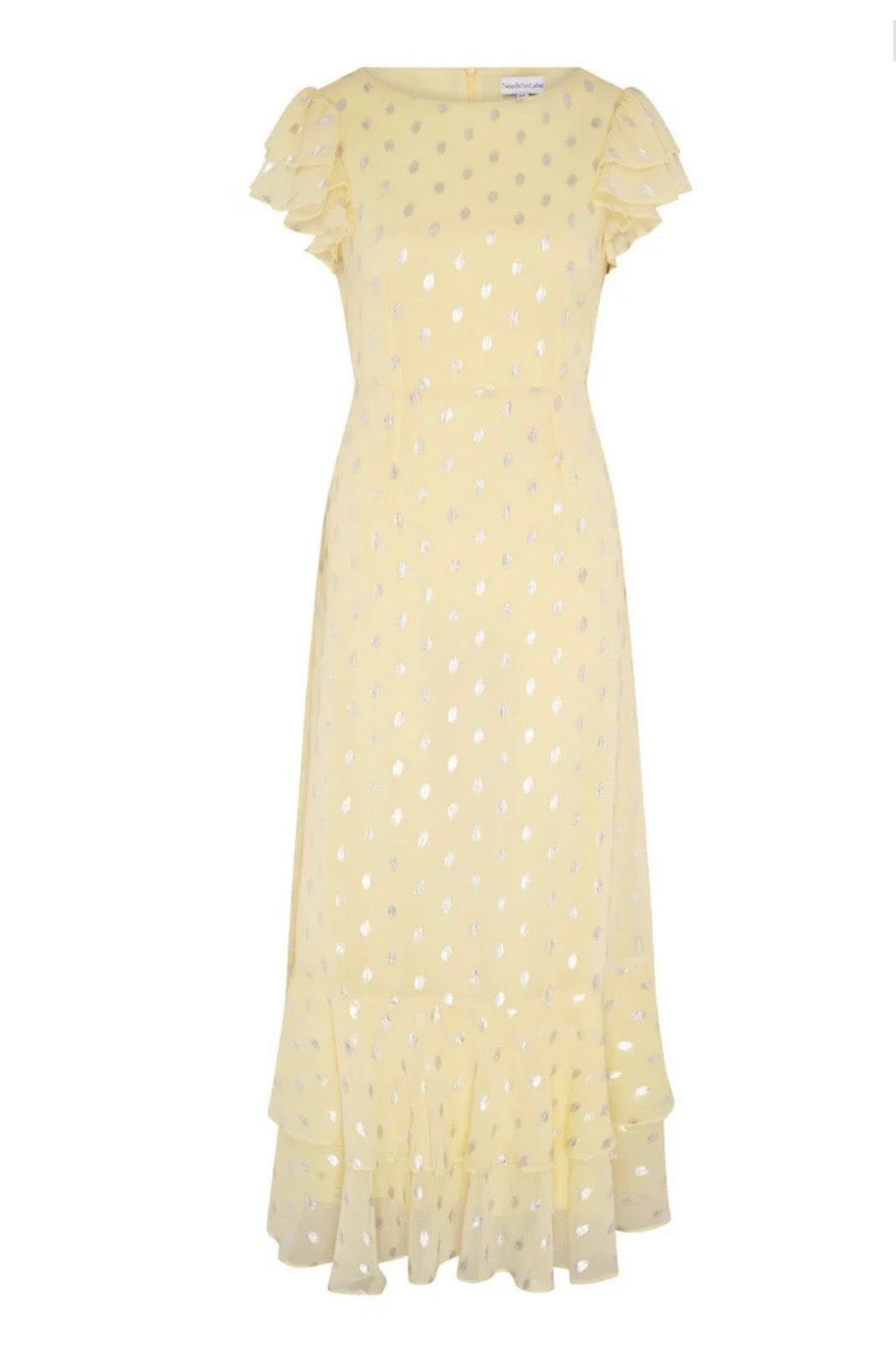 Nadia Lemon Flutter Sleeve Foil Midi Dress