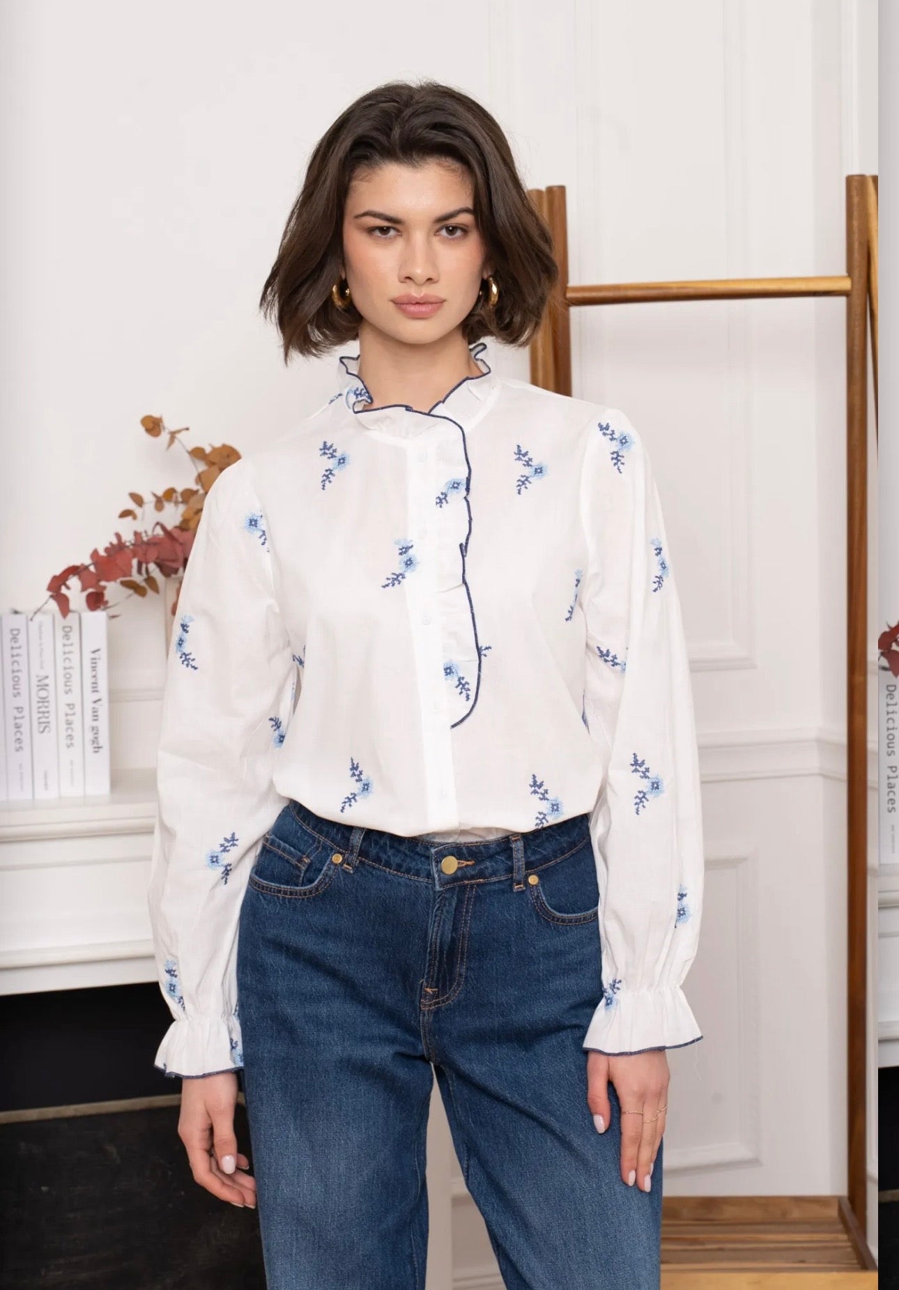 White & Blue Floral Shirt