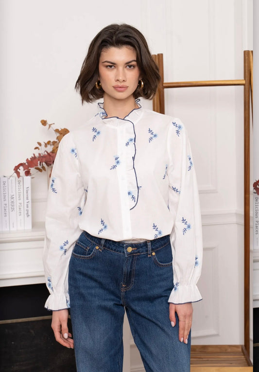 White & Blue Floral Shirt