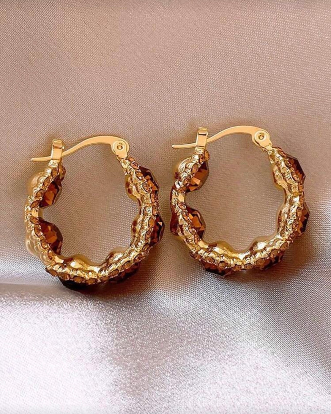 Brown Diamanté Jewel Hoops