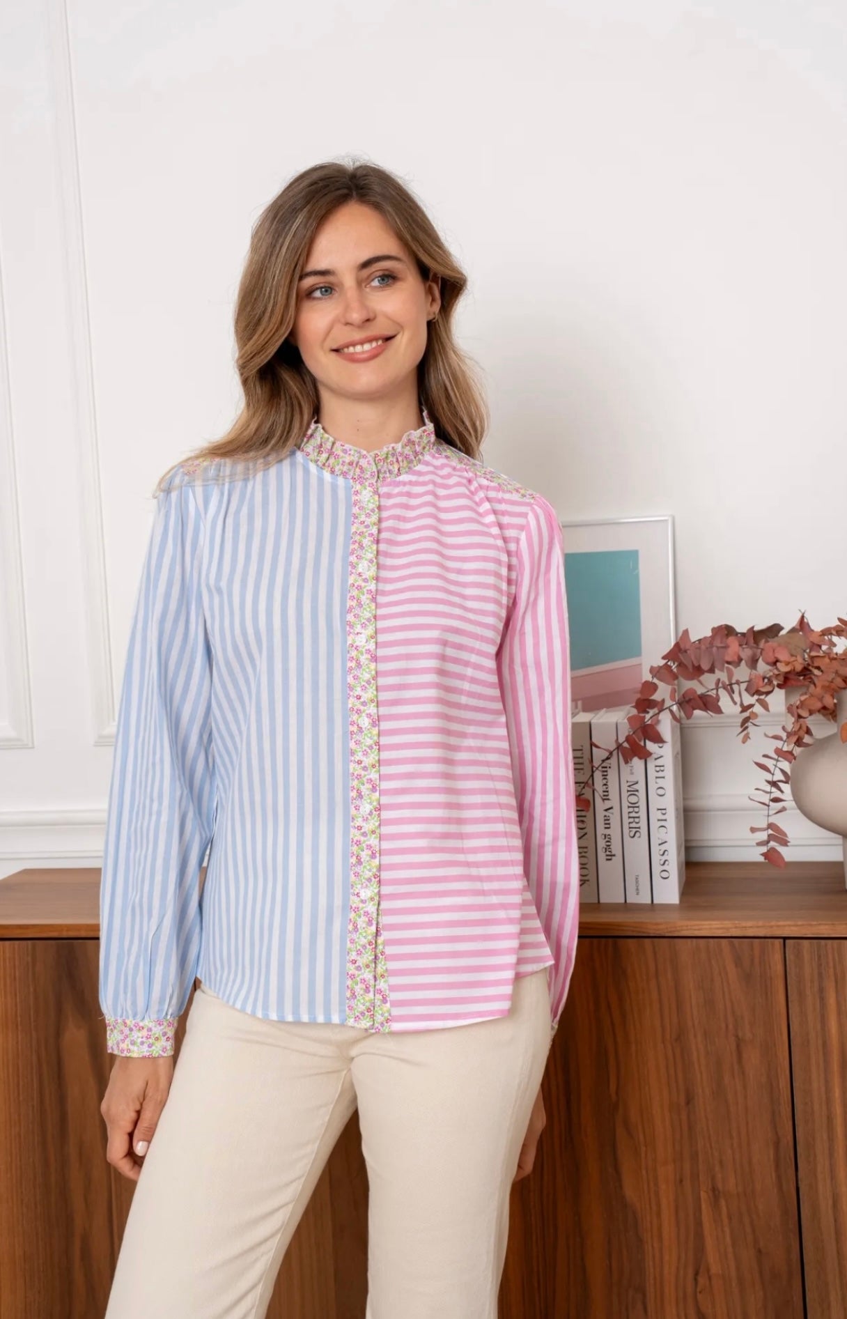 Michelle Candy Pink & Blue Striped Shirt