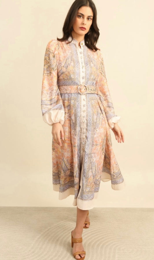 Charlotte Linen Occasion Dress With Jewel Button Appliqué (size 8)