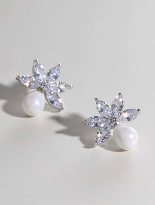 Pearl & Silver Diamanté Earrings