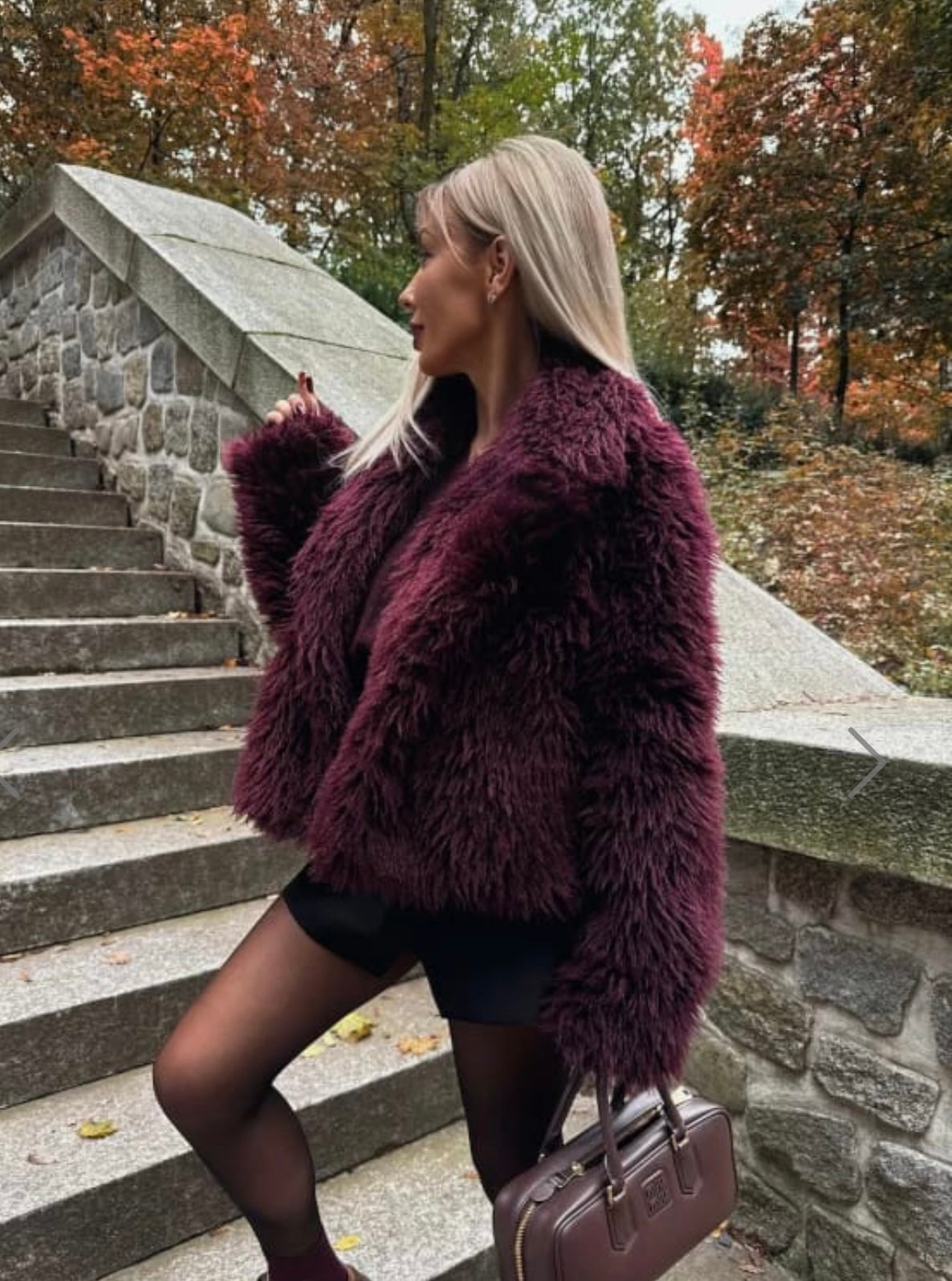 Sasha Burgundy Faux Fur Coat