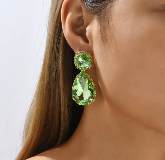Mint Rhinestone Teardrop Earrings