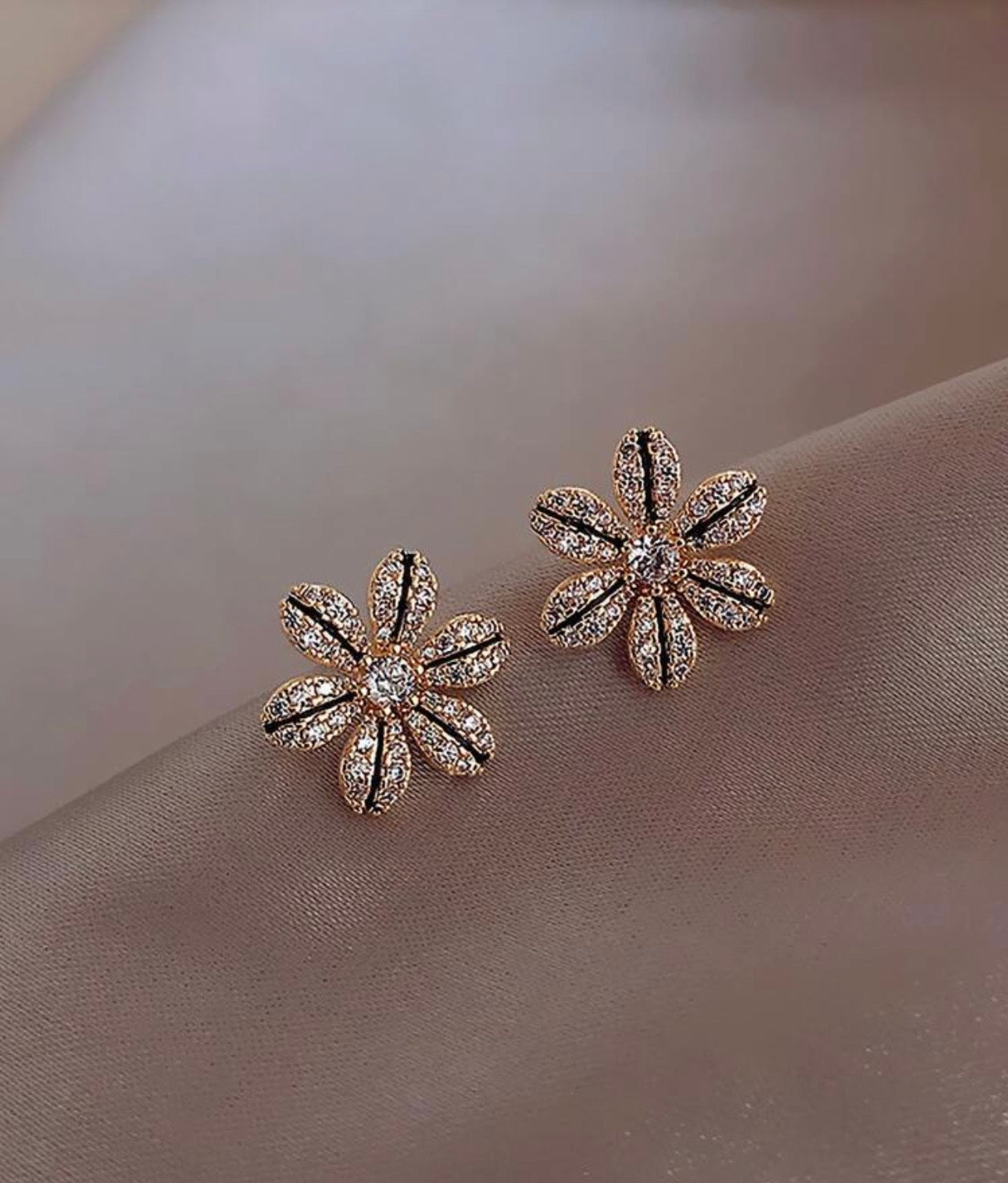 Gold Floral Diamanté Earrings