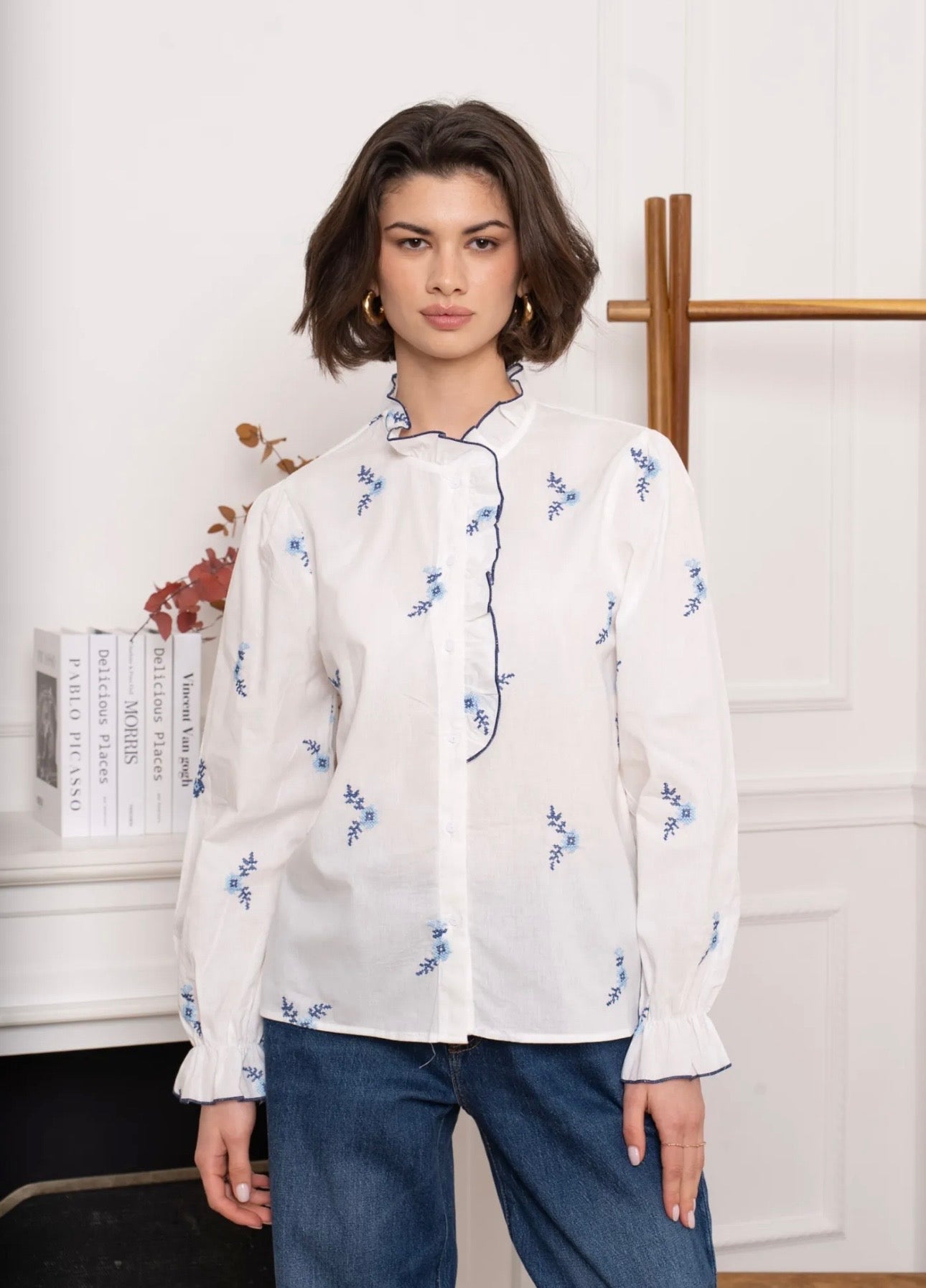 White & Blue Floral Shirt