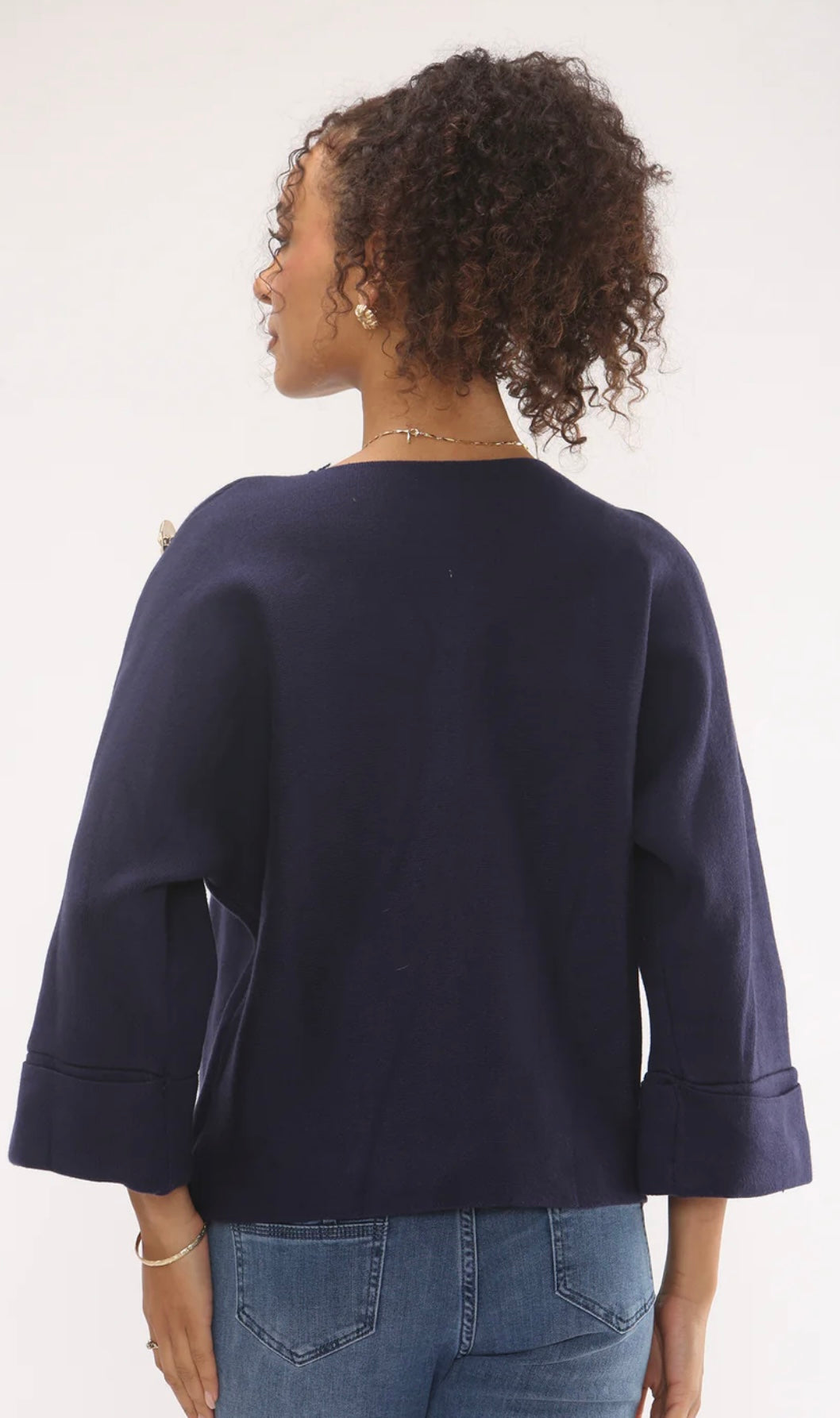 Navy Thick Knit Jumper With Gold Statement Buttons