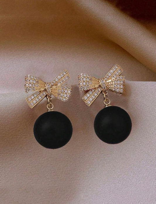 Bow Diamanté Black Drop Earrings