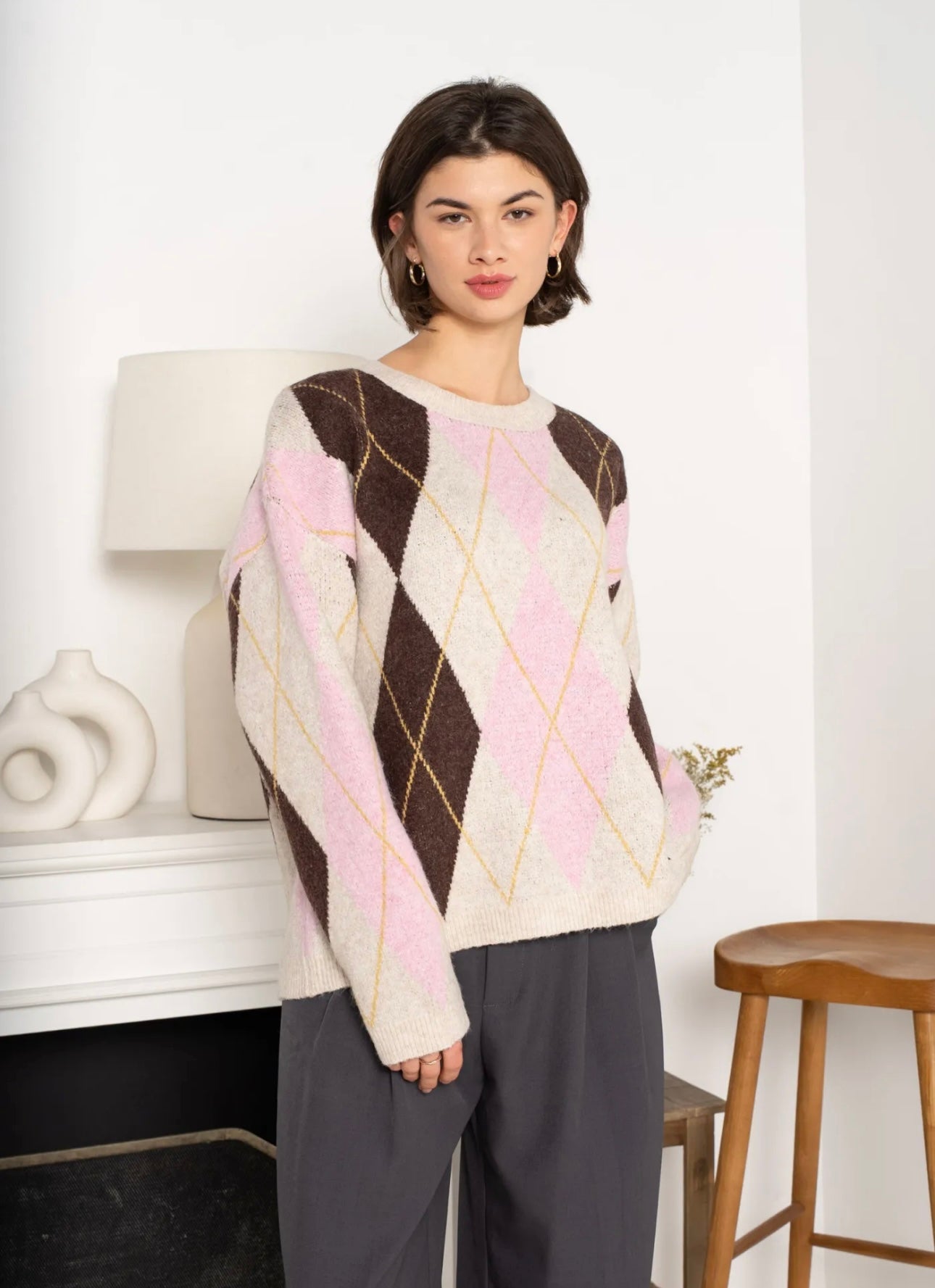 Amy Pink Argyle Knit Jumper