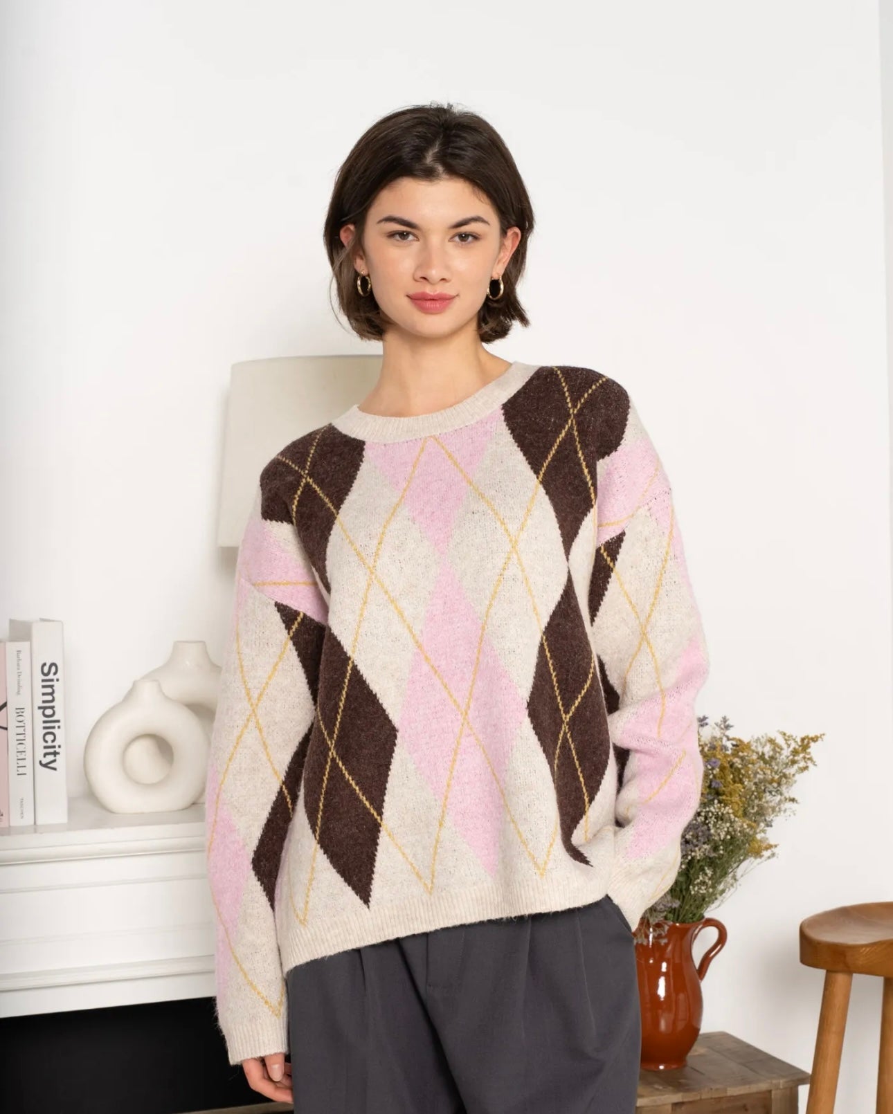Amy Pink Argyle Knit Jumper