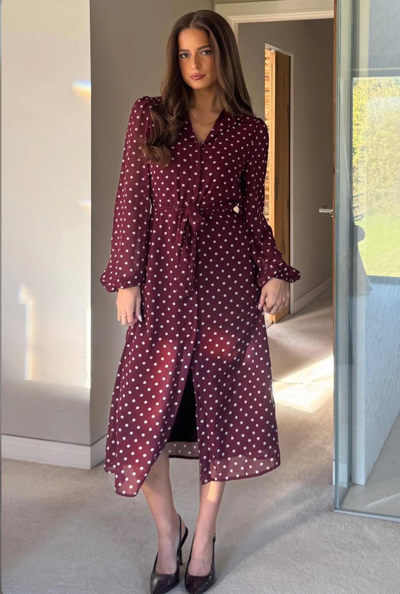 Kaya Berry Spot Print Midi Shirt Dress