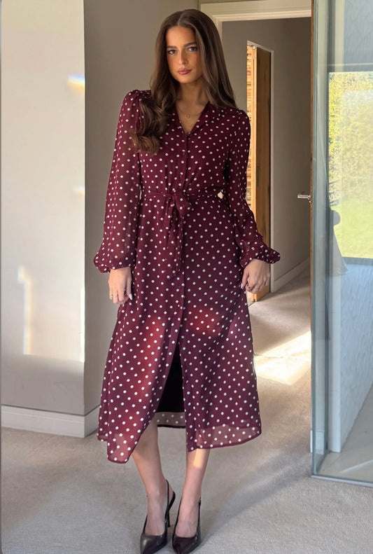 Kaya Berry Spot Print Midi Shirt Dress