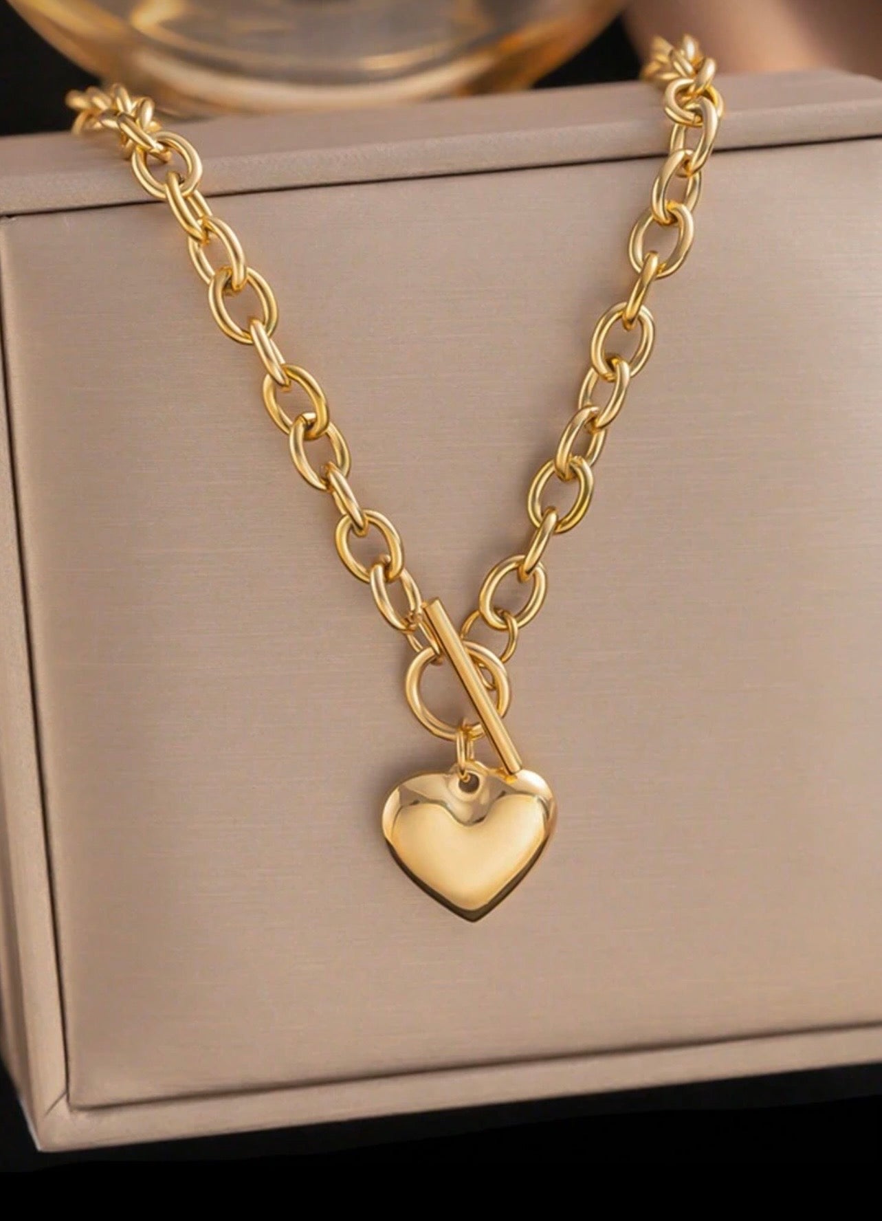 Gold Heart Tbar Necklace