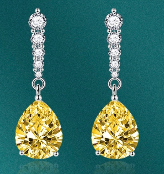 Sterling 925 Teardrop Yellow Diamanté Earrings