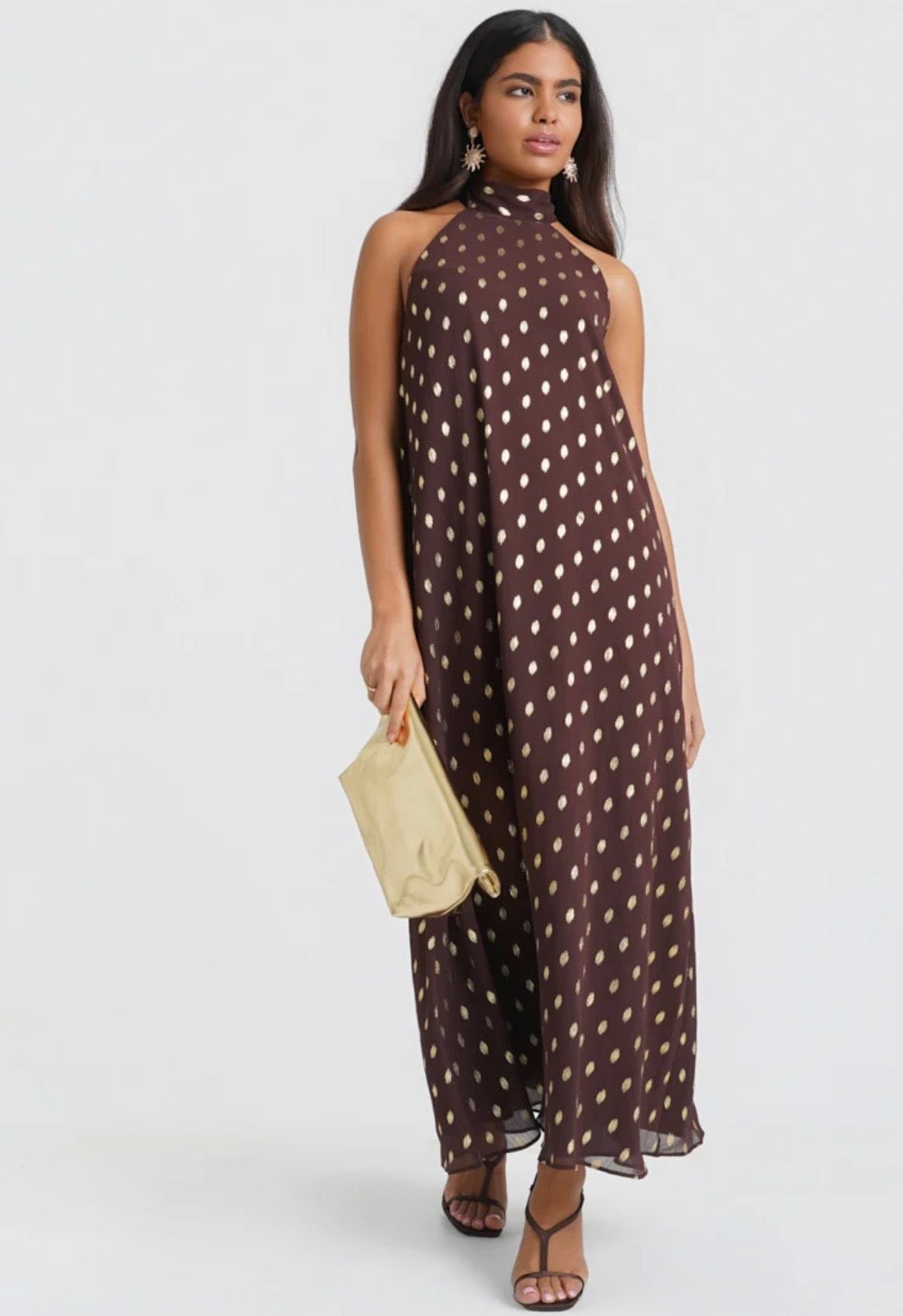 Gianna Brown & Gold Halter Neck Dress