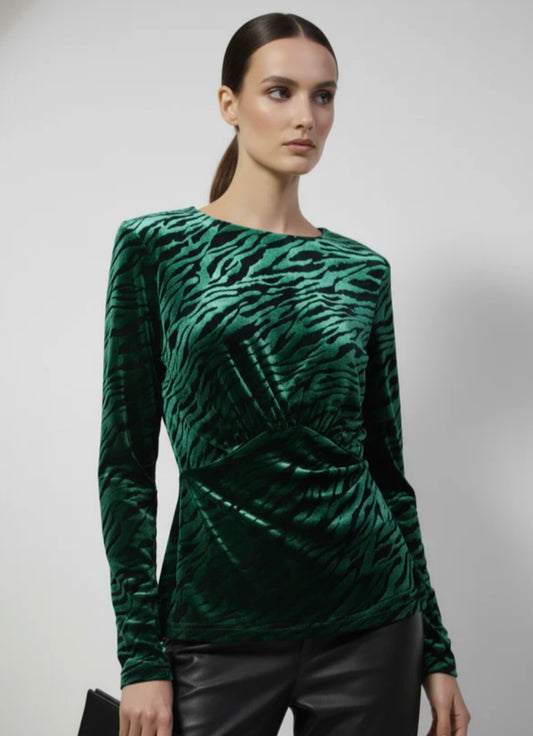 Velvet Zebra Print Top In Emerald & Black