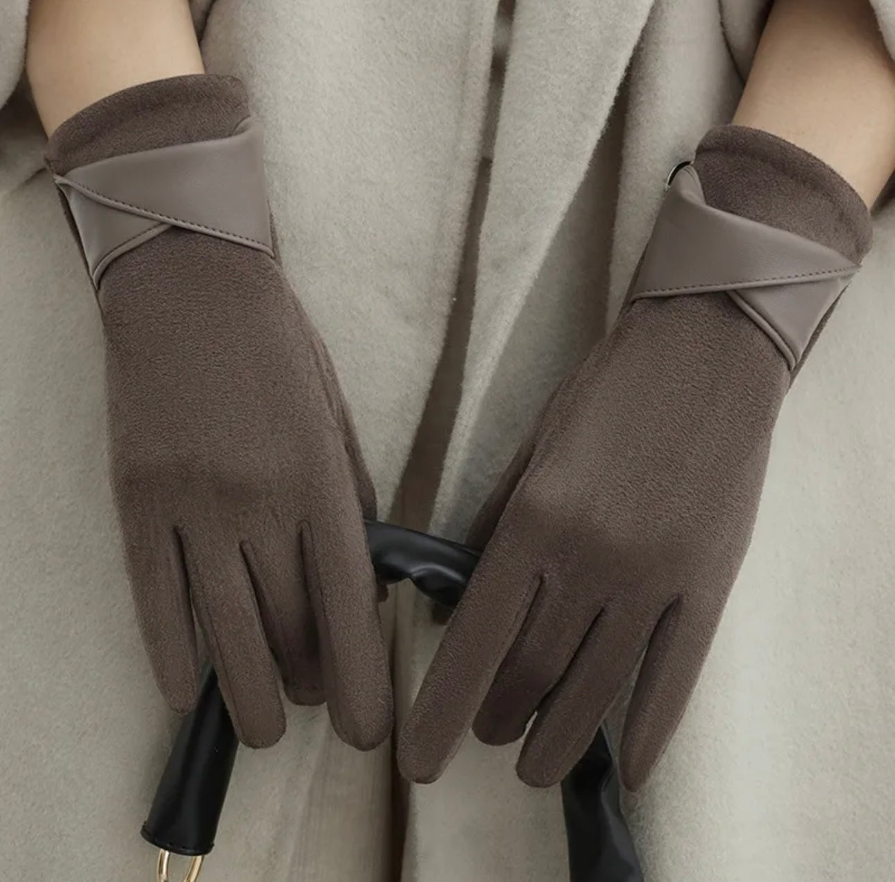 Brown Part Leather Gloves
